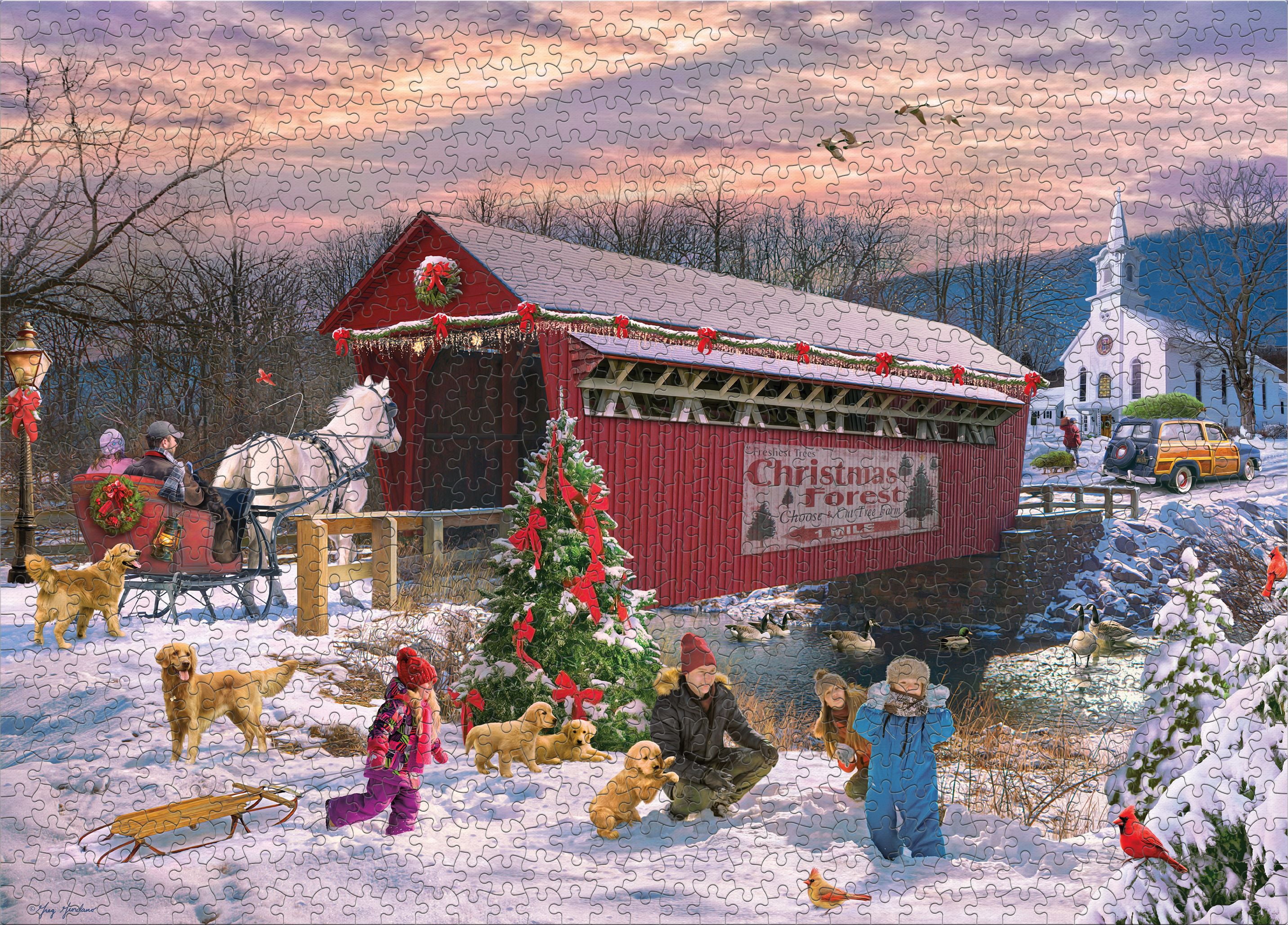 Ceaco 1000-Piece Classic Christmas Red Barn Interlocking Jigsaw Puzzle