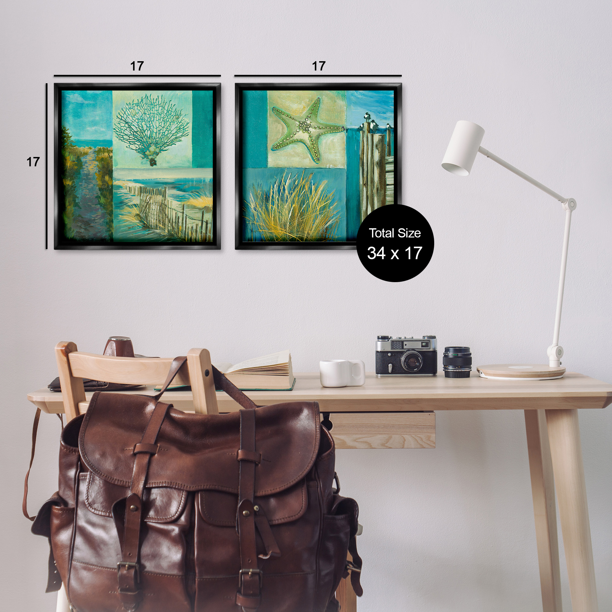 Stupell Industries Maritime Summer Collage Landscape Painting Black Floater Framed Canvas Art Print Wall Art, 18 x 18, Set of 2