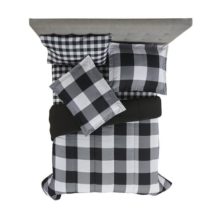Black and White Buffalo Plaid 7 Piece Bed in a Bag Bedding Set with