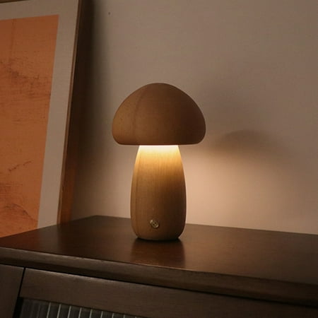 

Wooden Mushroom Lamp Mushroom Night Light for Small Spaces Rechargeable Portable Mini Warm Light Bedroom Living room Table Kitchen Camping