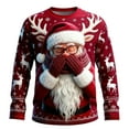 thumbnail image 2 of Amzcrzy Sudadera Para Hombre, Informal, Con Estampado Navideño, De Manga Larga, Cuello Redondo, Deportiva, De Moda, Color Vino, 3Xl, 2 of 3
