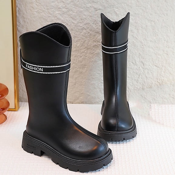 NAISIBABY Girls Knee High Boots, Wide Calf Lug Sole Back Zipper Fall Winter Fashion Princess Boots Black 2(Big Kids)