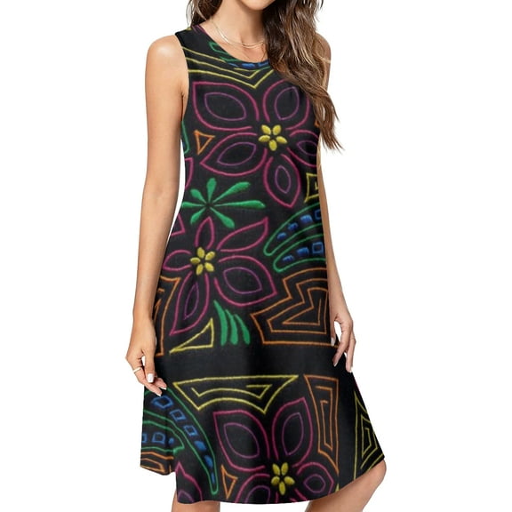 Mola de Panama Spring Summer Dresses for Women Fashion T-shirt Dress Casual Sleeveless Loose Sundress with Pockets
