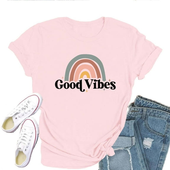 Good Vibes Women's T-Shirt – Positive Retro Style Graphic Tee, Short Sleeve Top