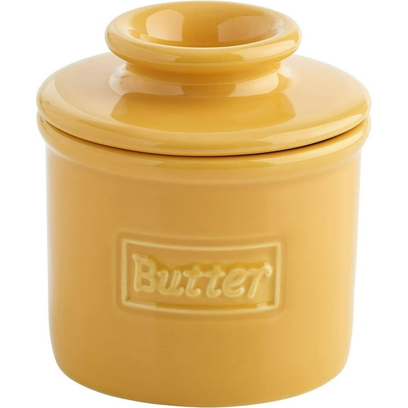 Butter Bell® Crock – Café Retro Golden Yellow Ceramic Butter Holder with Lid, Keeper for Spreadable Butter