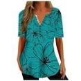 thumbnail image 1 of Penkiiy Blouse Plissée à Manches Courtes pour Femmes, Col Rond, Tunique Boutonnée Imprimée 3TG Bleu, 1 of 5