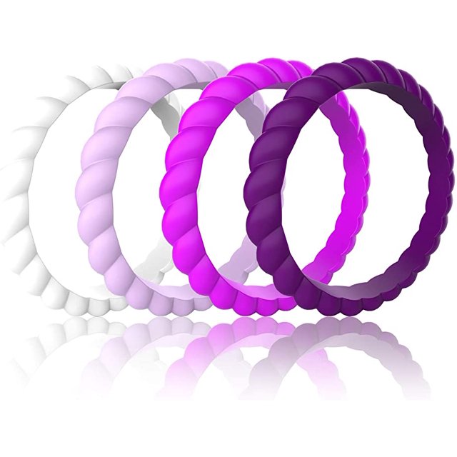 Zollen 12 Packs Silicone Wedding Rings for Women, Thin Braided Rubber Wedding Bands Stackable Ring, Hypoallergenic Silicone