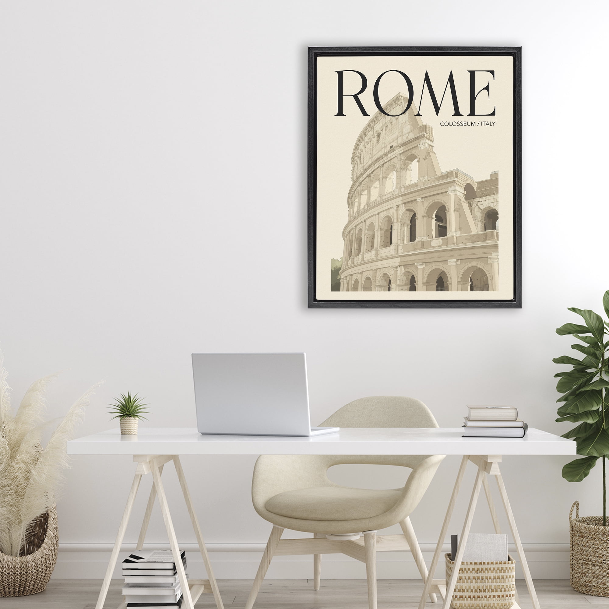 Stupell Industries Vintage Rome Colosseum Black Framed Floater Canvas Wall Art, design by Andreas Magnusson