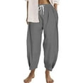 thumbnail image 2 of Tittly Wide Leg Sweatpants Women Harem Pants Women Womens Casual Solid Color Loose Pockets Elastic Belt Waist Pants Long Trousers Cotton Pants for Women Pantalones Para Mujer Dark Gray S, 2 of 6