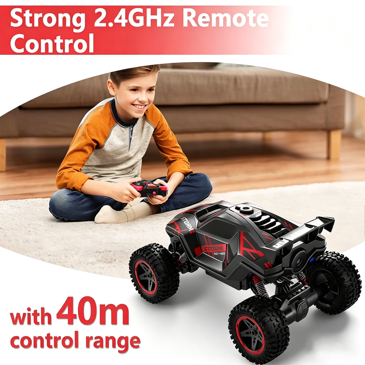HNH RC Car for Kids, Monster Truck Remote Control Cars 60 Min Play, 25+Km/H Off-Road RC Car Gifts for Boys Girls Ages 3+