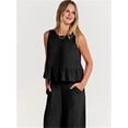 thumbnail image 4 of Women'S Pants Sets 2 Piece Outfits Sleeveless Round Neck Tank Tops Elastic Waist Wide Leg Black S, 4 of 9