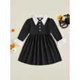 thumbnail image 3 of RUINIXCW Kids Girl Halloween Dress Contrast Colors Turn-Down Collar Fall Dress, 3 of 9