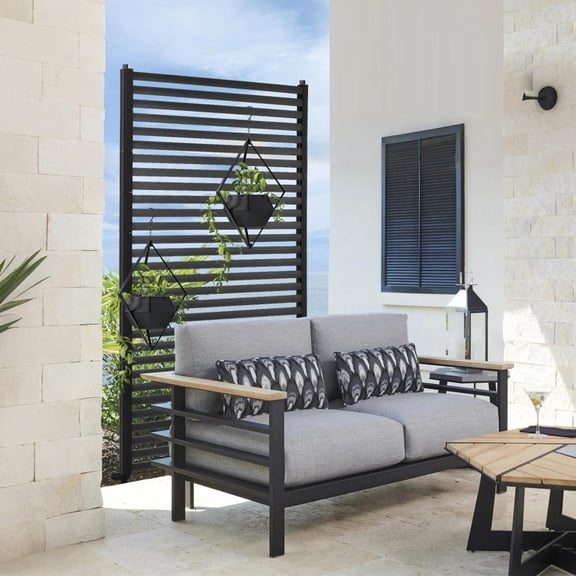 Metal Privacy Screen with Stand 72" H×35" W, Freestanding Outdoor Privacy Panels for Patio Backyard, Decorative Fence with Hanger Basket Capability