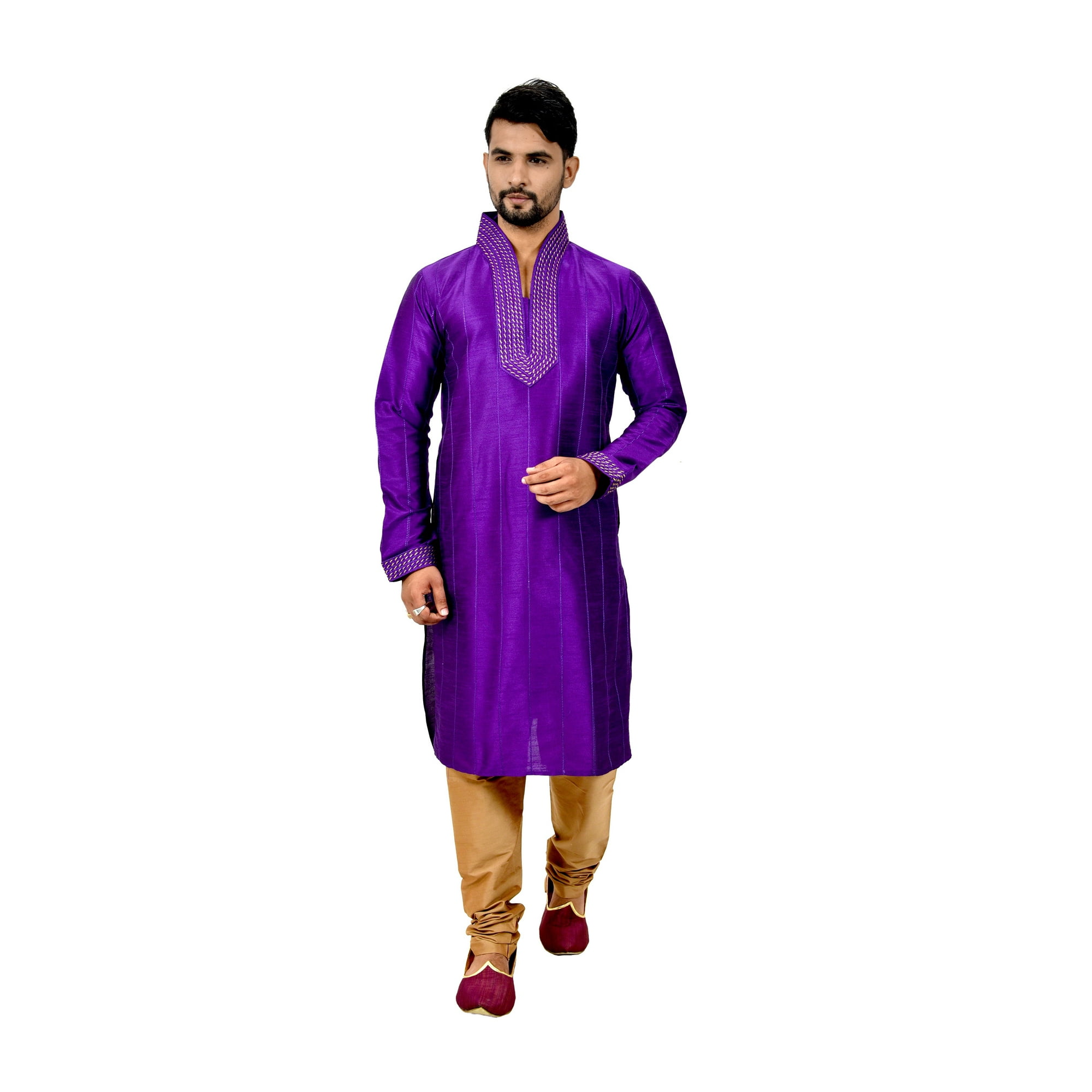 Indian Traditional Silk Purple Kurta Pajama for Men. This product is custom made to order. Walmart