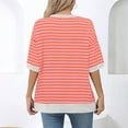 thumbnail image 4 of Clearance! Delayuji Womens Short Sleeve Tops Casual Round Neck Short Sleeved Striped Color Blocked Hem Off Shoulder Fashionable Pullover T Shirt L Red, 4 of 5