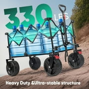 Sekey 300L Foldable Wagon Cart with 330lbs Weight Capacity, Heavy Duty Folding Collapsible Wagon with Big All-Terrain Beach Wheels & Drink Holders for Outdoor (Black)