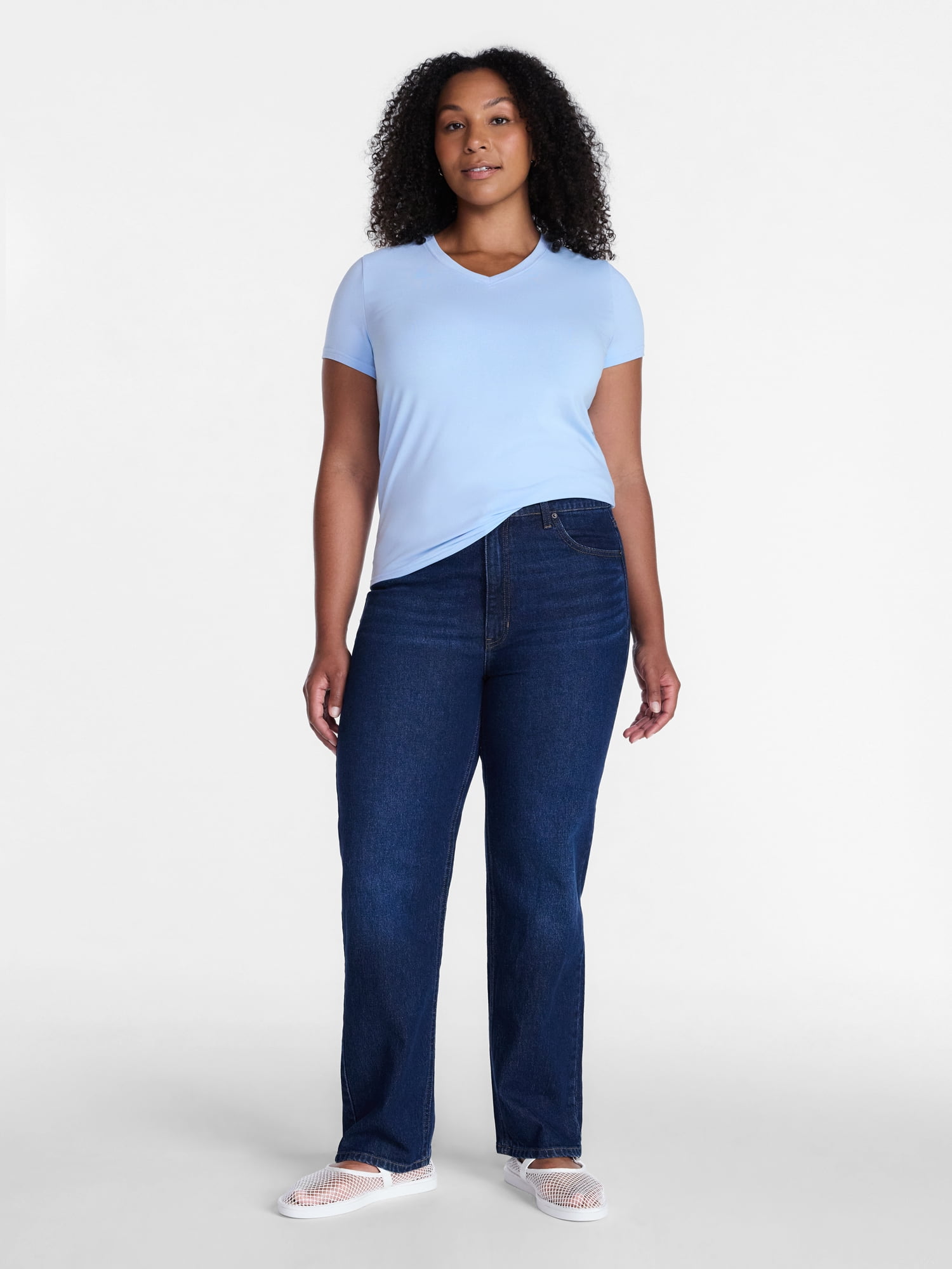 Time and Tru Women's High Rise Straight Leg Jeans, 30" Inseam Regular, Sizes 0-20, 10S-16S