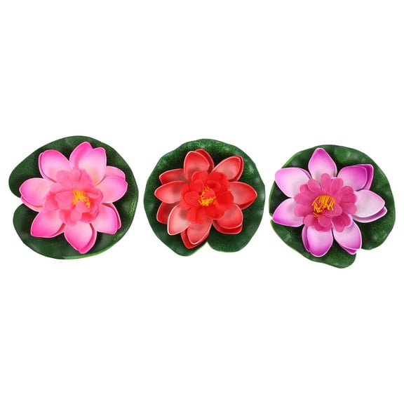 Unique Bargains 3pcs Garden Ponds Pool Decoration Artificial Lotus Flower Red Purple Pink