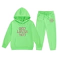 thumbnail image 2 of GBSYEWXS Toddler Girls Outfits Sets Breathable Relaxed Letter Print Hoodies Pants Thickening Long Sleeve Green Clothing Set Size 3 Years-4 Years, 2 of 3