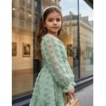 thumbnail image 5 of Arshiner Girls A-Line Dresses Chiffon Long Sleeve Square Neck Swiss Dot Flowy Casual Party Dress, 5 of 6