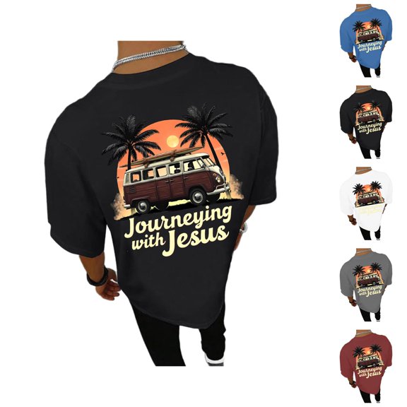 Journeying with Jesus Graphic Tees for Men 2026 Summer Casual Short Sleeve Crewneck Christian T Shirts