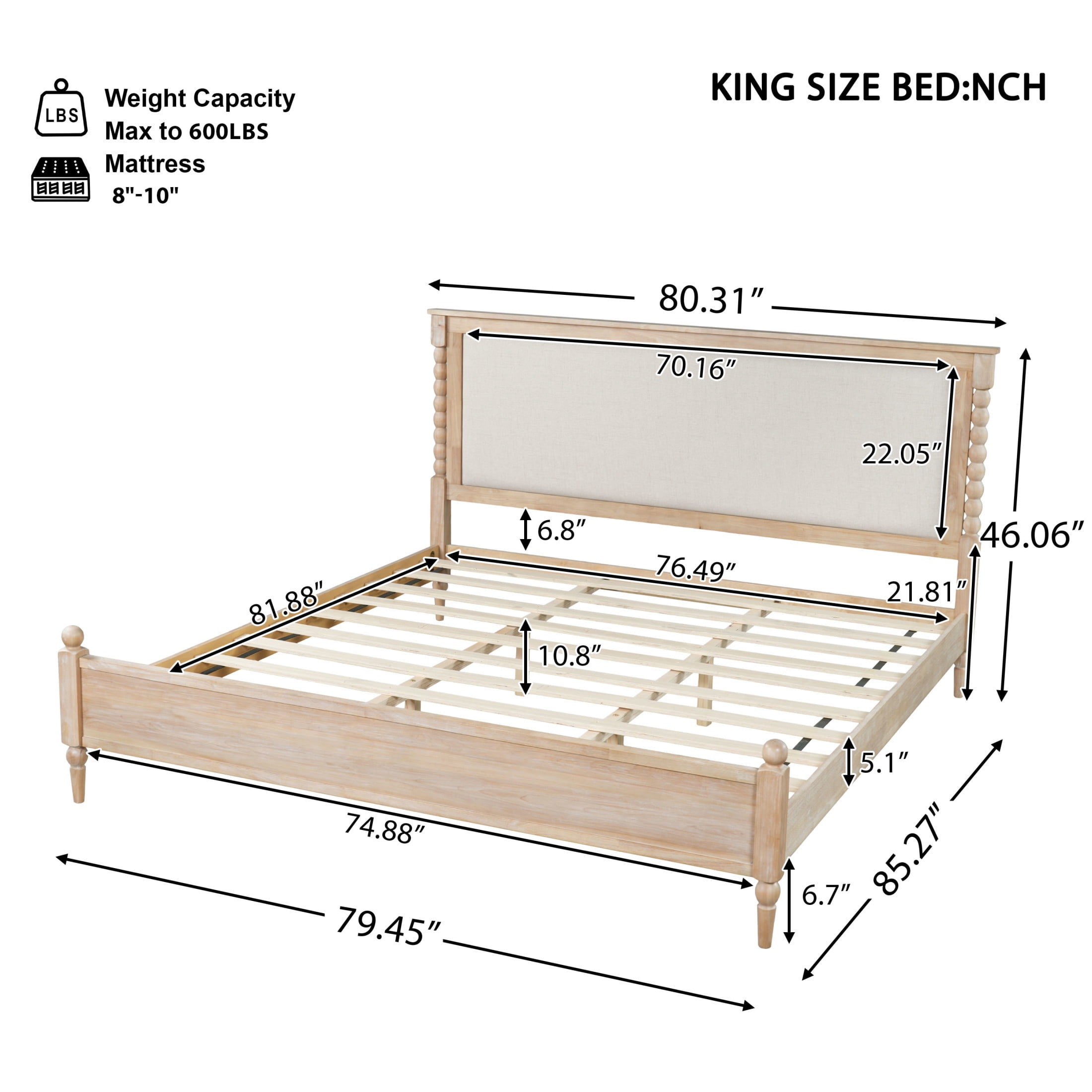 Christopher Knight Home Traditional Wood Bed Frame with Spindle Upholstered Headboard, King Size, Natural