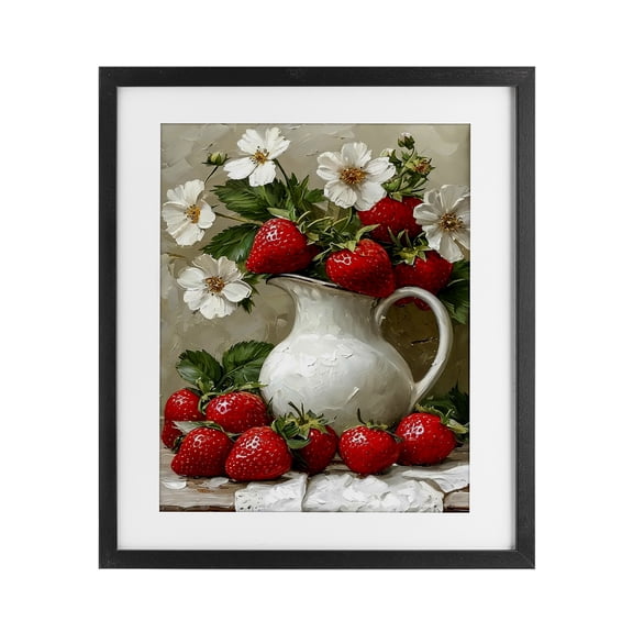 Painterly Strawberries Still Life Black Framed Print Under Glass, design by Lettered and Lined
