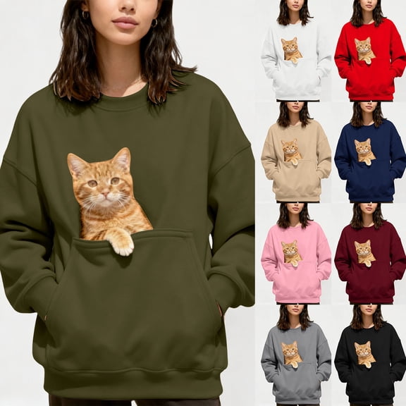 FUZHIQ Women Hoodie Pet Pouch Sweatshirt Cat Dog Carrier Hooded Sweatshirt Kangaroo Pocket Pullover for Small Pets
