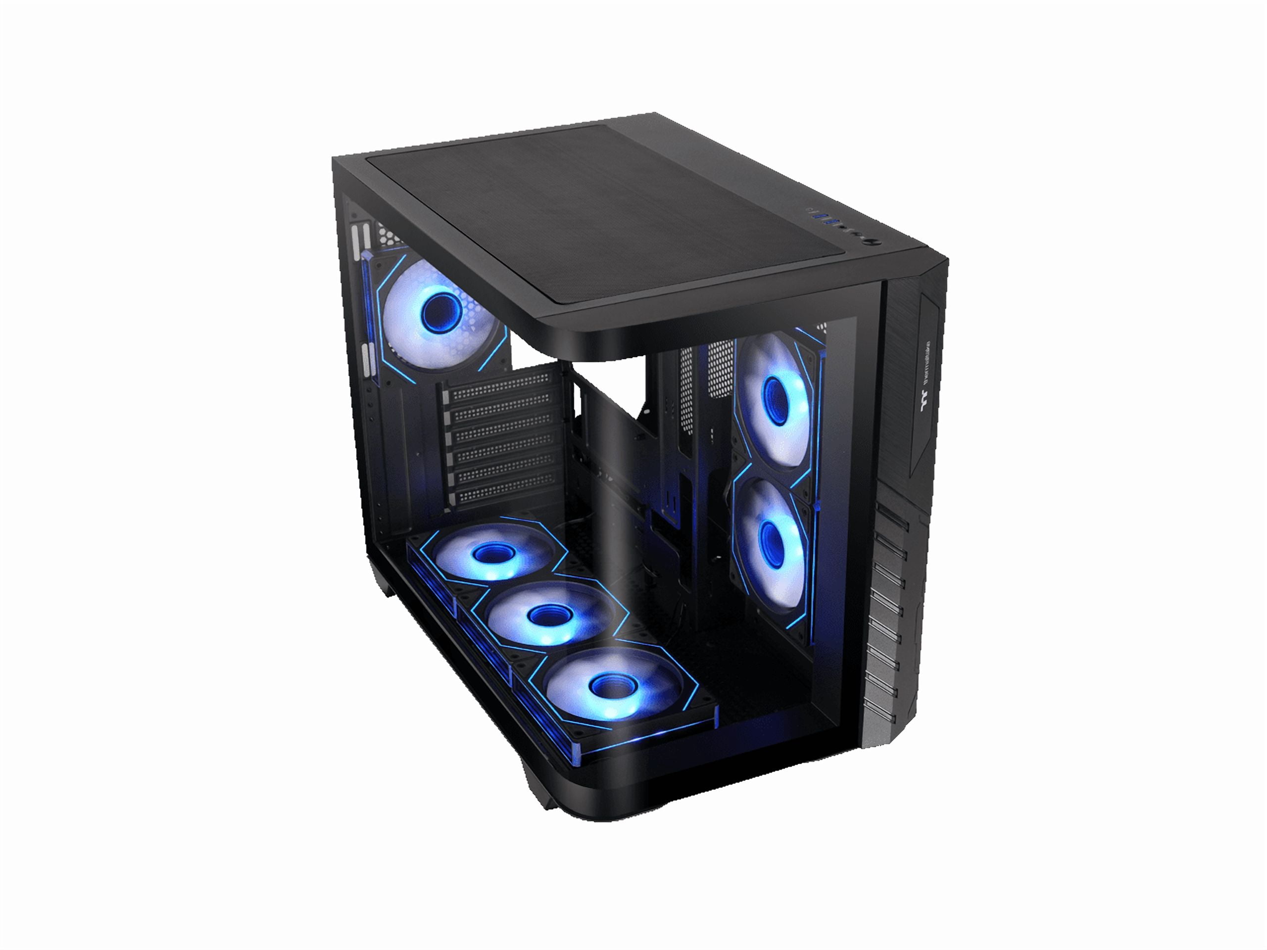Thermaltake Vision 330 CR ARGB; Mid Tower; Curved Hinged TG panel; 6x120mm Infinity ARGB PWM Fans Included; 360mm Radiator Support; 420mm GPU Clearance; Hidden Connector Support; 250mm PSU; Black
