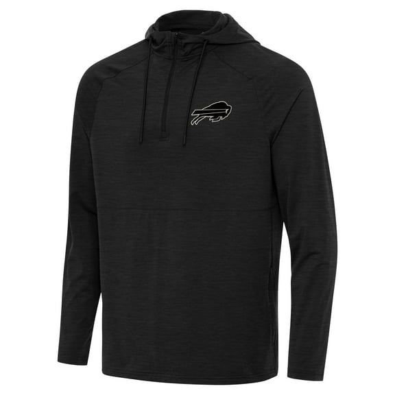 Men's Antigua Heather Black Buffalo Bills Spikes Raglan Quarter-Zip Hoodie