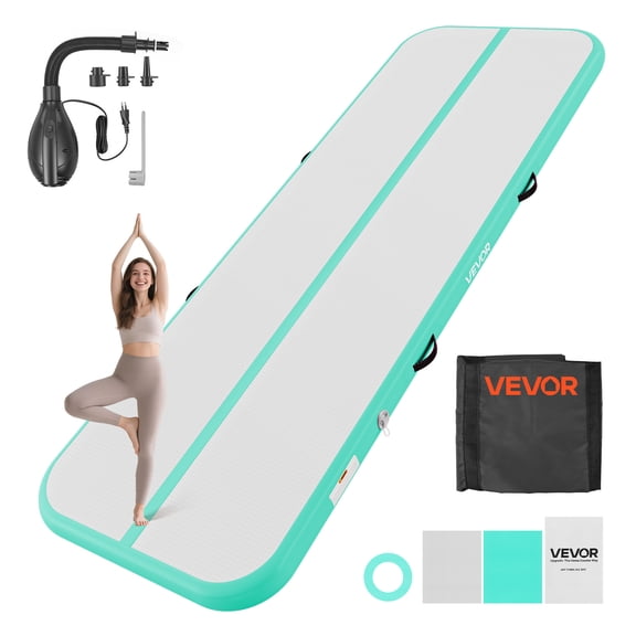 VEVOR Inflatable Gymnastics Air Mat 10 ft Training Mats w/ Electric Pump, 4 inches Thick Sturdy Tumble Track, Tumbling Mat for Home Use/Gym/Outdoor/Yoga/Cheerleading/Beach/Park/Water, Mint Green
