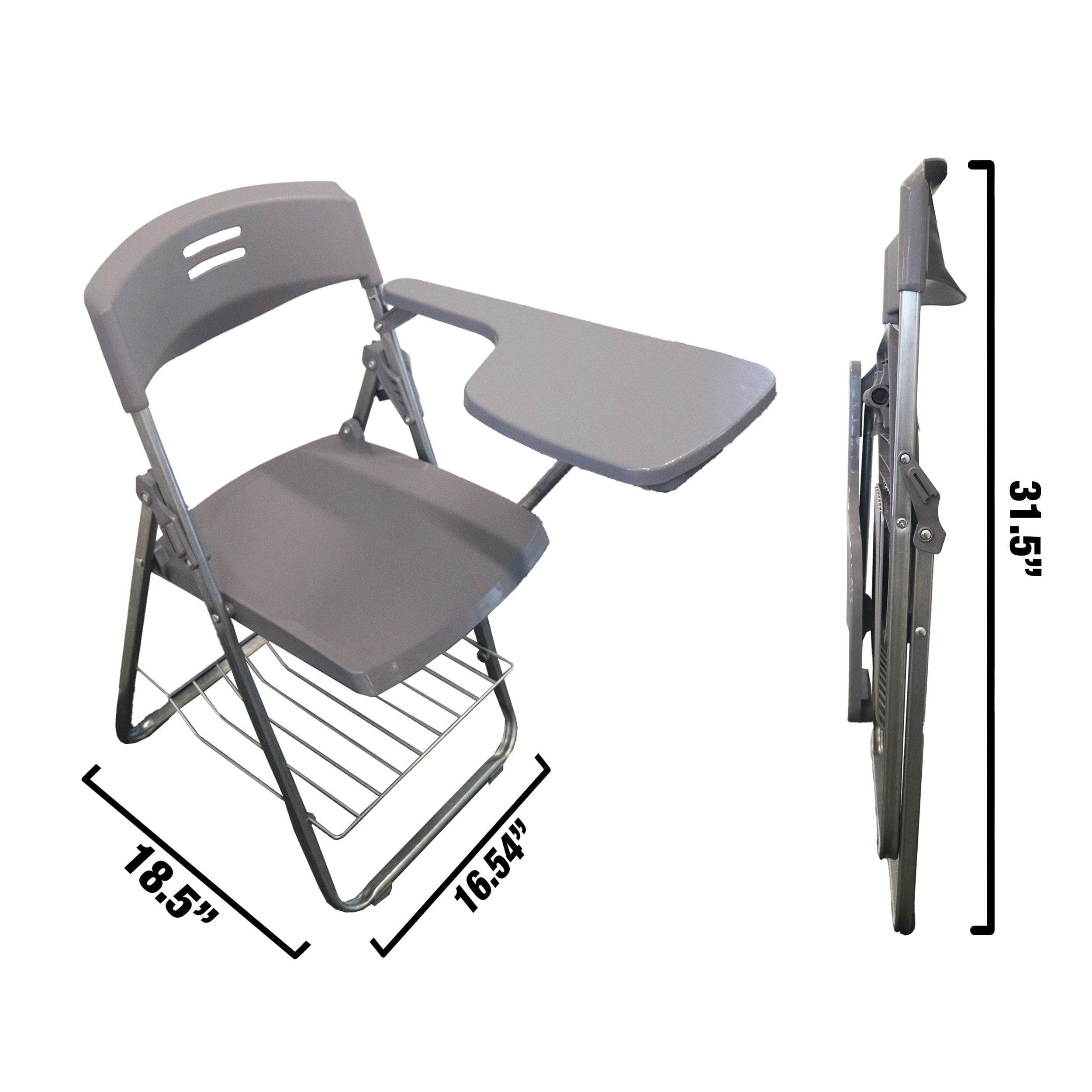 RTC Group Right Hand Pad Tablet Small Arm Desk Folding Chair, Gray, 2Pk