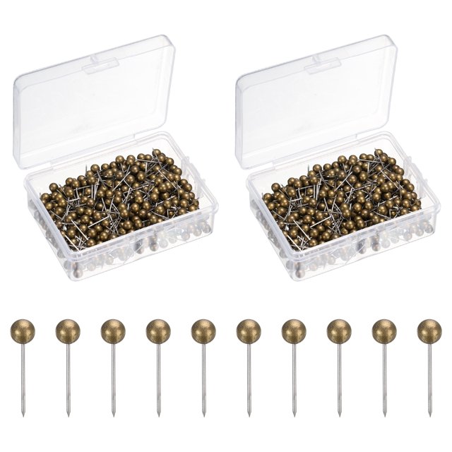 Uxcell 800 Pcs Pines de Empuje, Tachuelas de Mapa Cabeza Redonda de 4mm Pines Decorativos para Tablero de Anuncios Hogar Oficina Viaje Pared Manualidades Mapa Foto, Bronce