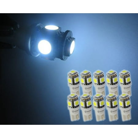 Zone Tech 10x 194 168 2825 5-smd White High Power SUPER BRIGHT LED Car Lights Bulb