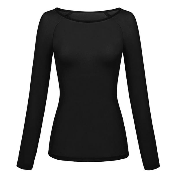 Blusa de malla transparente de manga larga para mujer: moldea los brazos sin costuras, elegante top a rayas para uso informal/vacaciones, tallas S-XXL