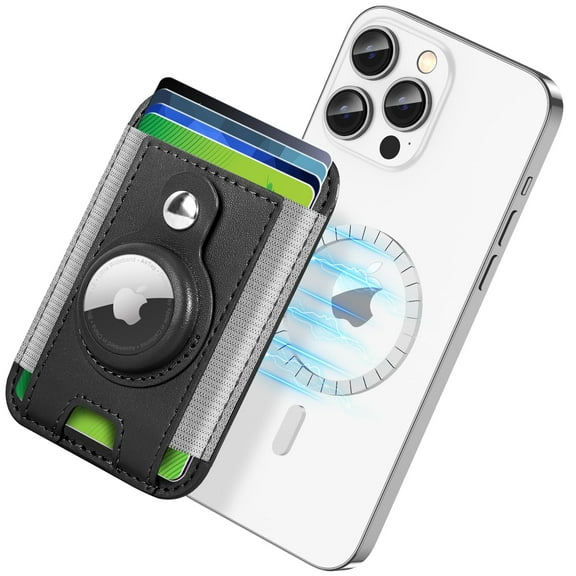 ExtreLife Magsafe Wallet, Magnetic Phone Card Holder with Airtag Holder Compatible for iPhone 16/15/14/13/12 Series, Slim Leather, Fits 6 Cards