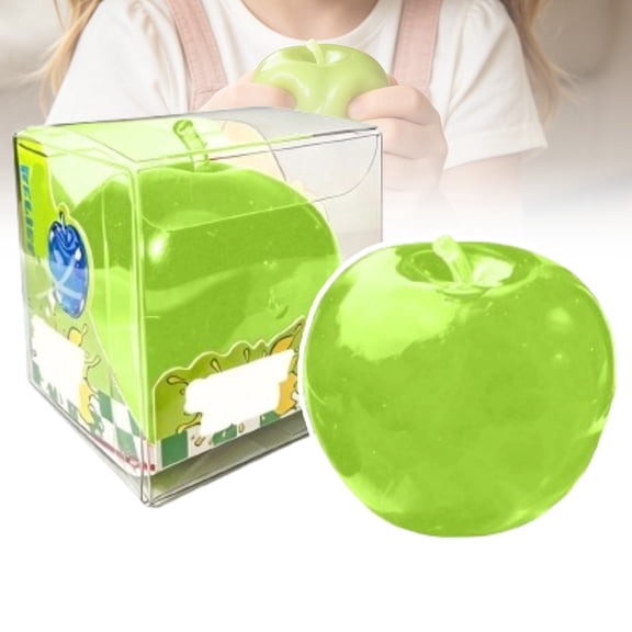 Green Apple Squishy Stretchy Stress Ball, Transparent Jelly Squeeze Toy for Anxiety Relief, Calming Fidget Toy for Kids Adults