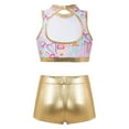 thumbnail image 3 of inhzoy Kids Big Girls 2PCs Gymnastic Dance Outfit Sets Shiny Metallic Crop Top with Shorts,Sizes 6-14 Yellow 12, 3 of 7