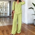 thumbnail image 6 of BRELIL Women Plus Size Summer V Neck Blouse Wide Leg Pants Two Piece Sets Casual Solid Boho Beach Vacation Travel Outfits Loungewear, Green XL, 6 of 7