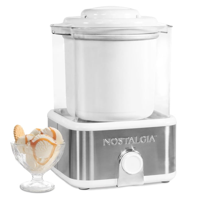 Nostalgia Electric Ice Cream Maker with 2-Qt Double Insulated Gel Canister & Stainless Steel Base - Makes Sorbet, Soft Serve, and Frozen Yogurt - White