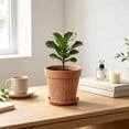 thumbnail image 4 of Yakvarog 7.7" Round Plastic Flower Pots with Tray, Vintage Embossed Vine Planter, Lightweight Durable Ceramic-Look Pot for Indoor Outdoor Plants, Succulents, Herbs, Home Garden Decor, 4 of 6