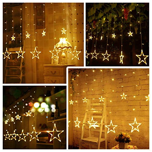 LED Star Curtain String Lights 12 Stars 138 LEDs Window Icicle Wedding Outdoor 