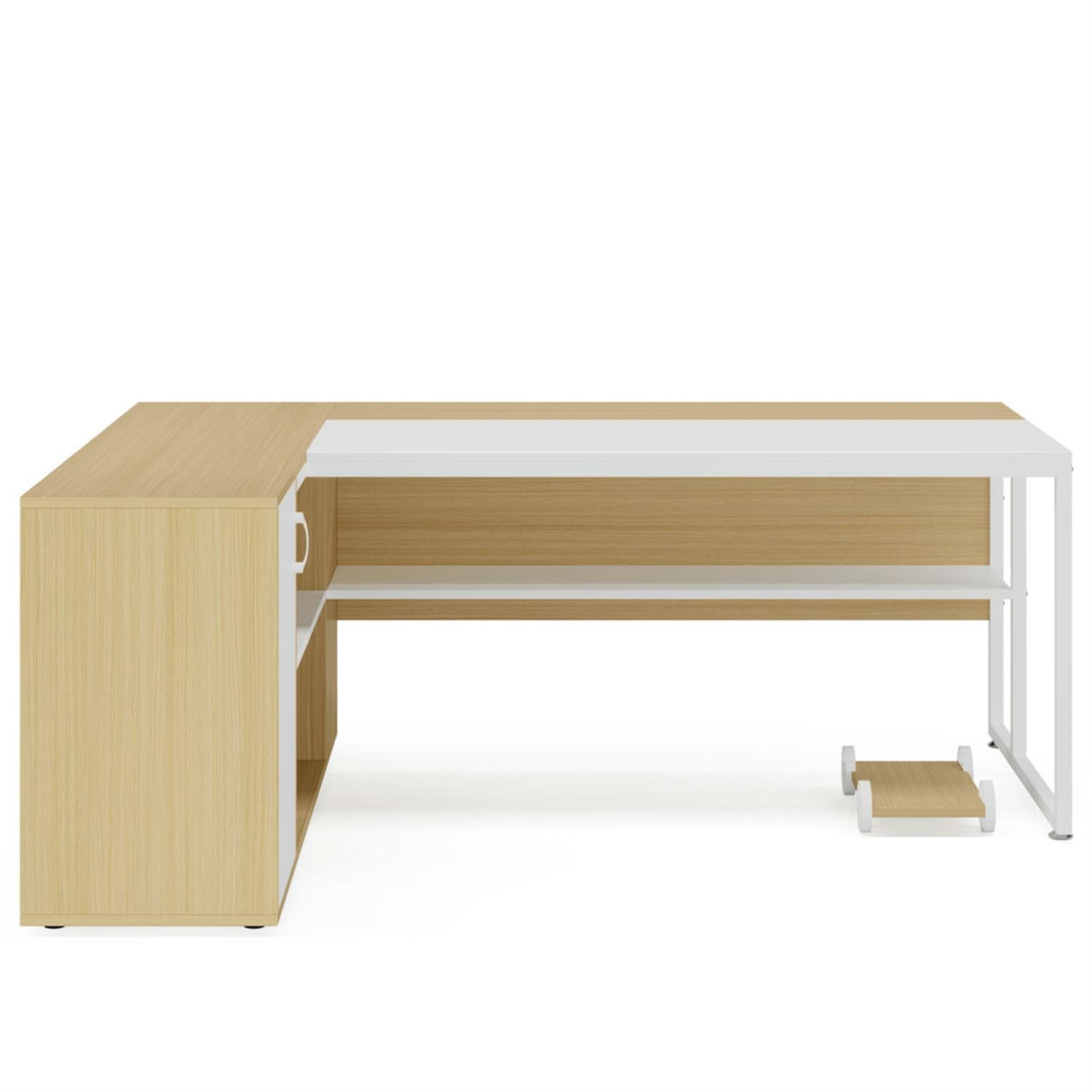 Demi Bonn Modern L Shaped Gaming Desk, 71" Executive Desk with Shelves and Lateral File Cabinet for Home Office, White