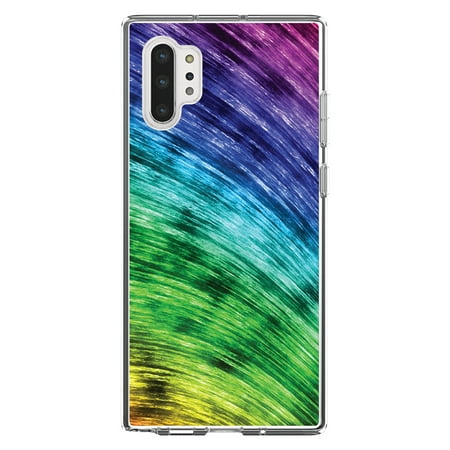 DistinctInk Clear Shockproof Hybrid Case for Galaxy Note 10 PLUS (6.8" Screen) - TPU Bumper, Acrylic Back, Tempered Glass Screen Protector - Rainbow Shimmering Curve