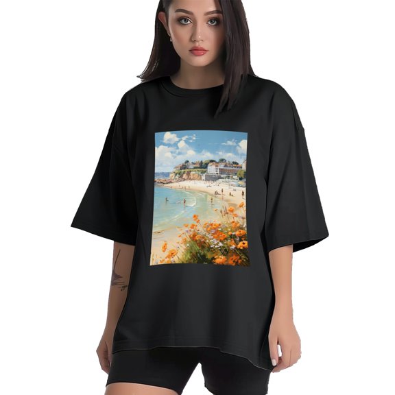 Plus Size Shirt for Women Black Tops for Women Short Sleeves Shirt for Women Seaside (14) T Shirt Crewneck Shirt for Women XS