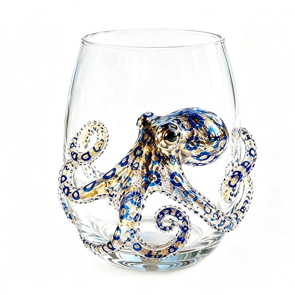 3D Artisanal Ringed Haima Glassware, Handcrafted Marine Animal Bar Glass, Coastal Home Bar Accessories for Ocean Lover Gift
