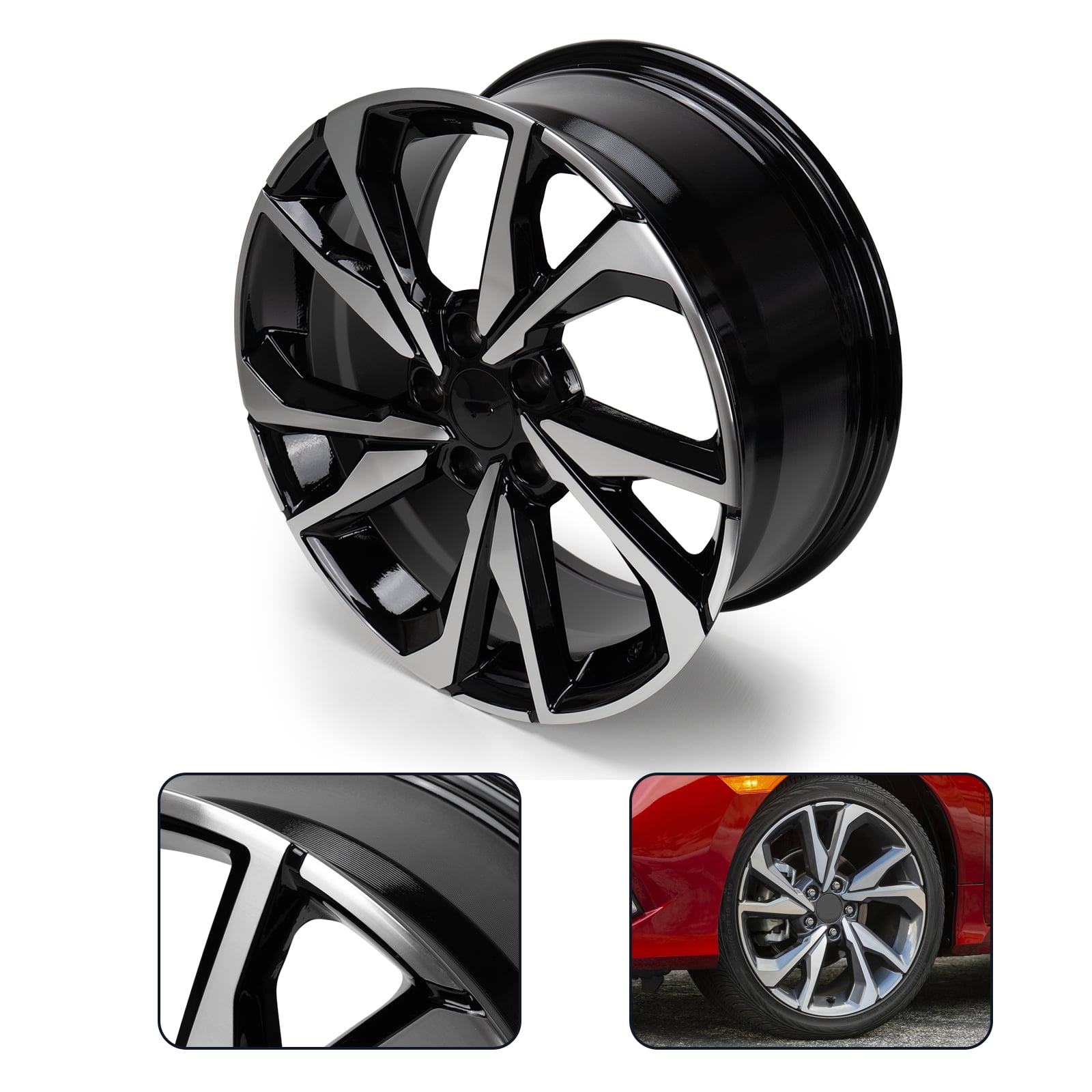 18" Wheel Rim 18x8-inch 5-Lug Black, for 2017-2021 Honda Civic, Replacement Rims