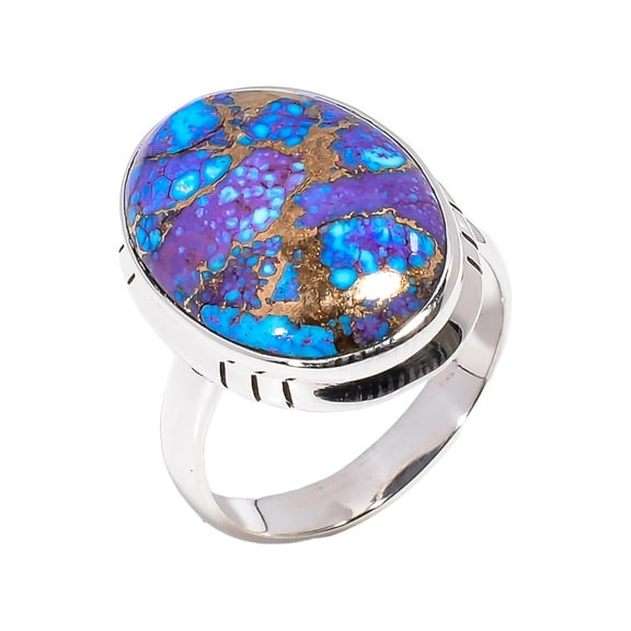 Purple Copper Turquoise Stone 925 Sterling Silver Handmade Statement Ring Gift Jewelry