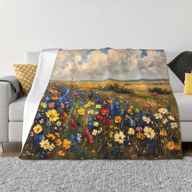Fotbe Vibrant Wildflower Meadow Manta de Franela con Estampado, Manta Ultrasuave para Cama, Sofá, Auto, Hipoalergénica y Antibolitas-40"x30"
