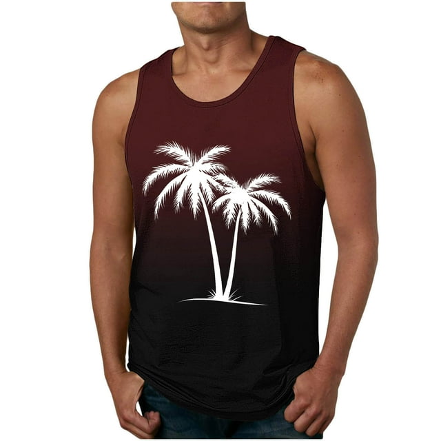 Tanques para Hombre para la Moda de Verano Casual Solto Chaleco Impresión Deportivo Cuello Redondo Tanque, Poliéster de Algodón